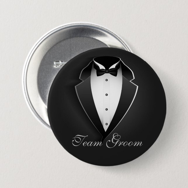 Team Groom Classy Tuxedo Button (Front & Back)