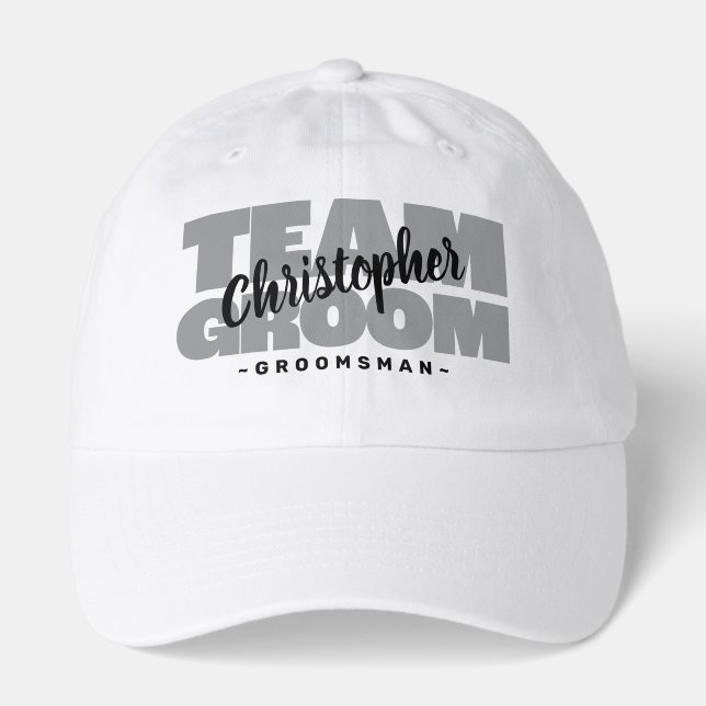 Team Groom Custom Gray Script Bachelor Dad Hat (Front)