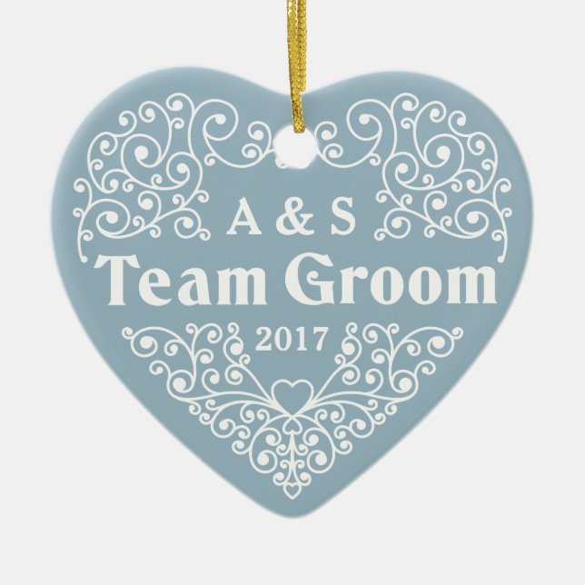 Team Groom custom monograms & date ornament (Front)