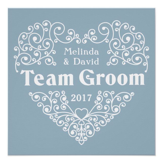 Team Groom custom names & year wedding poster (Front)