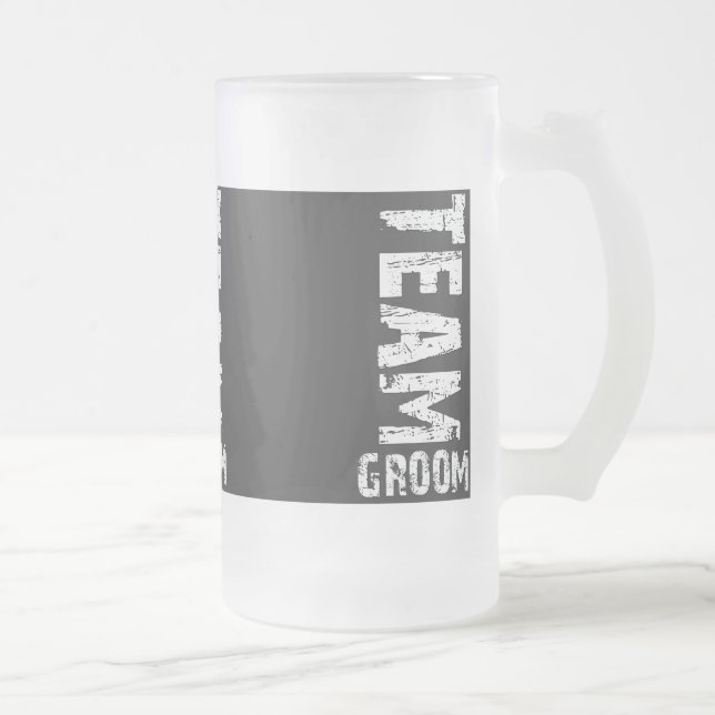 Team Groom Extra Large Grunge Text Frosted Glass Beer Mug (Right)
