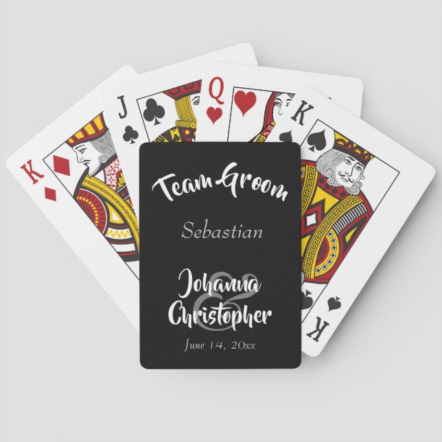 Team Groom Fun Groomsman Favor Black Wedding Poker Cards (Back)