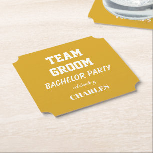 Team Groom Golden Yellow Bachelor Party Paper Coaster