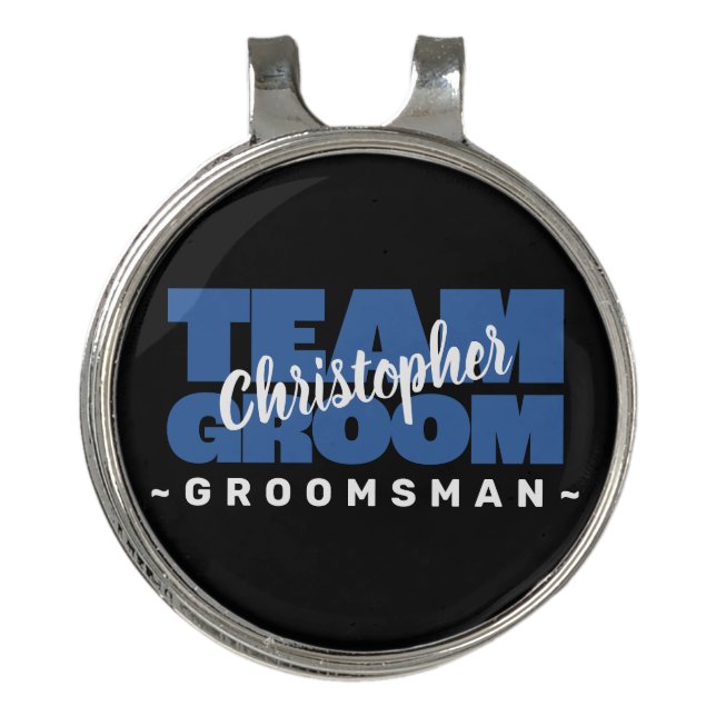 Team Groom Golfer Wedding Party Sports Black Blue Golf Hat Clip (Front)