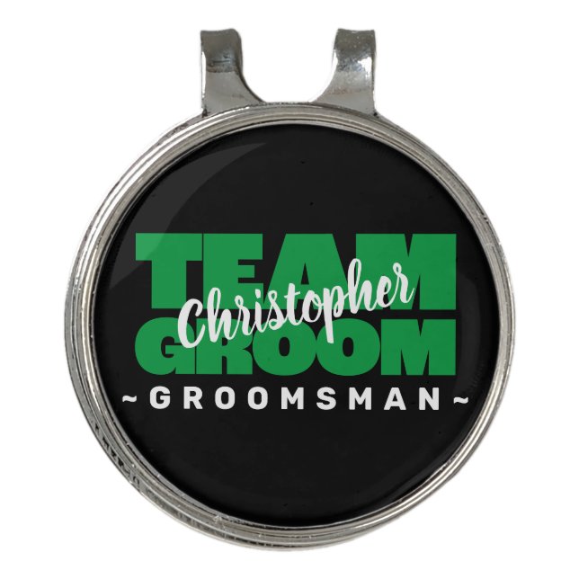 Team Groom Golfer Wedding Sports Equipment Black Golf Hat Clip (Front)