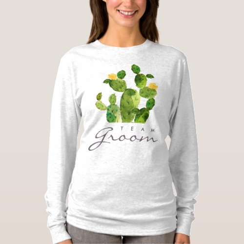 TEAM GROOM GREEN WATERCOLOUR DESERT CACTUS FLOWER T_Shirt