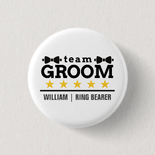 Team Groom Groomsman Bachelor Black White Button