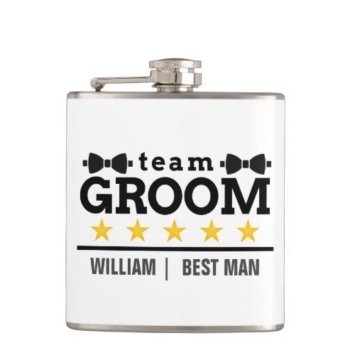 Team Groom  Groomsman  Bachelor  Black White Flask