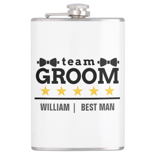 Team Groom  Groomsman  Bachelor  Black White  Flask
