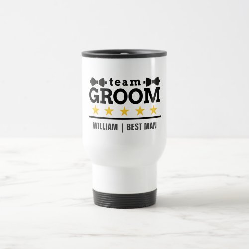 Team Groom  Groomsman  Bachelor  Black White Travel Mug