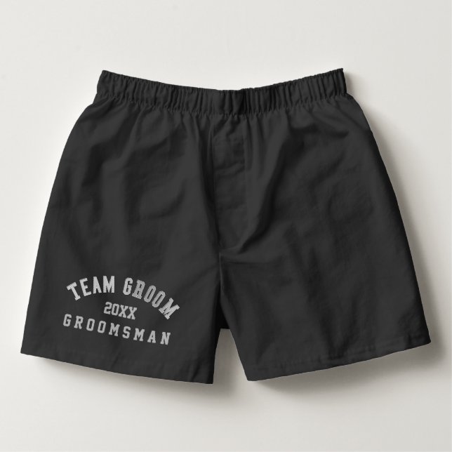 Team Groom Groomsman Black Boxer Shorts (Front)