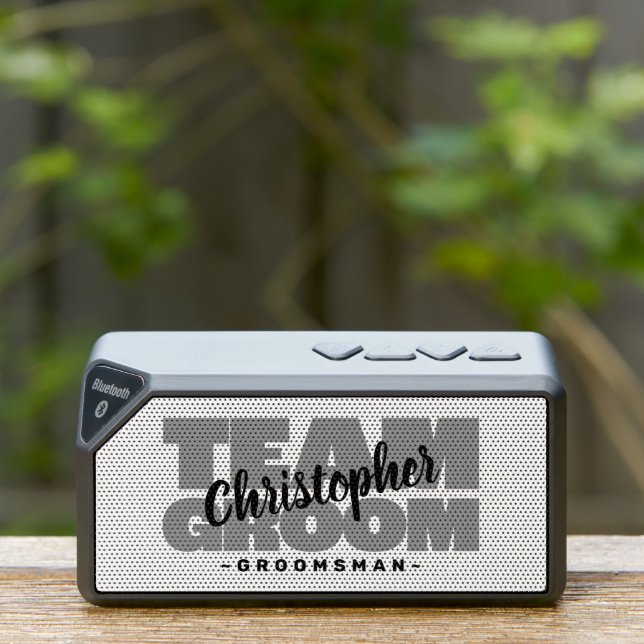 Team Groom Groomsman Custom Name Favor Black Gray  Bluetooth Speaker (Insitu(Outdoor))