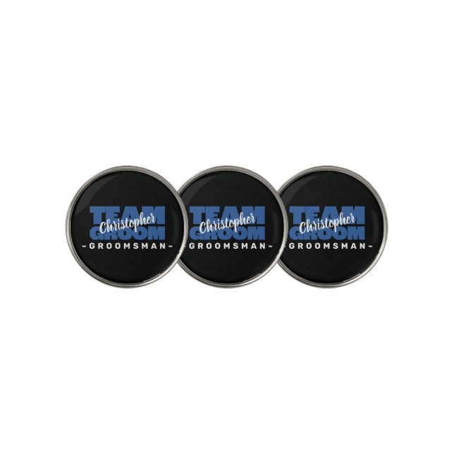 Team Groom Groomsman Golfer Sports Black Blue Cool Golf Ball Marker (3 Up)