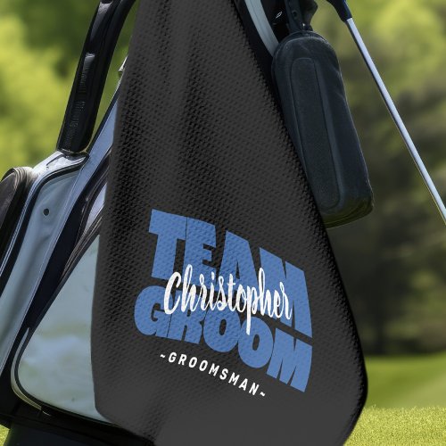 Team Groom Groomsman Golfer Sports Pro Black Blue Golf Towel