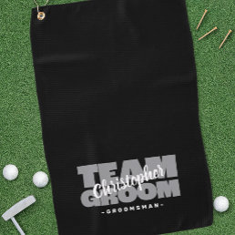 Team Groom Groomsman Golfer Sports Pro Black Gray Golf Towel