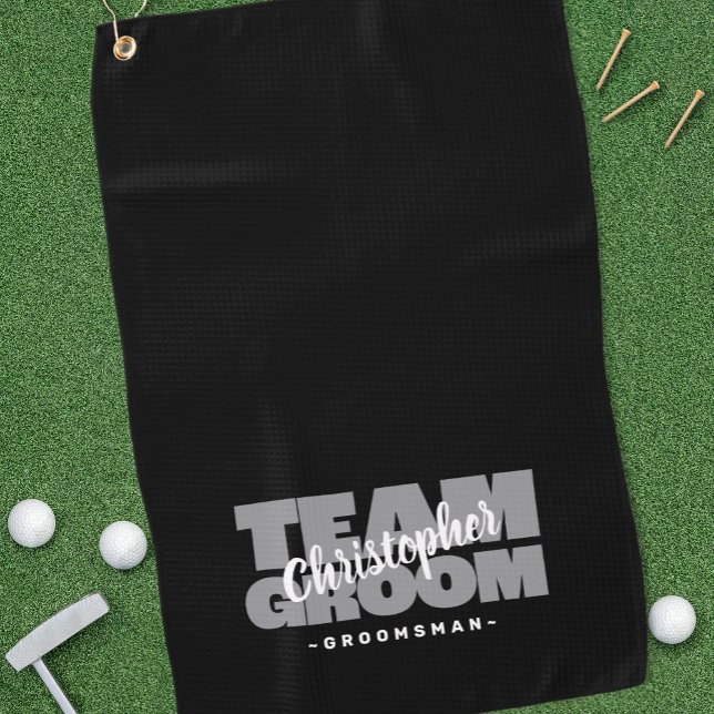 Team Groom Groomsman Golfer Sports Pro Black Gray Golf Towel (Team Groom Groomsman Golfer Sports Pro Black Gray Golf Towel)