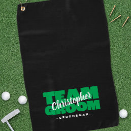Team Groom Groomsman Golfer Sports Pro Black Green Golf Towel
