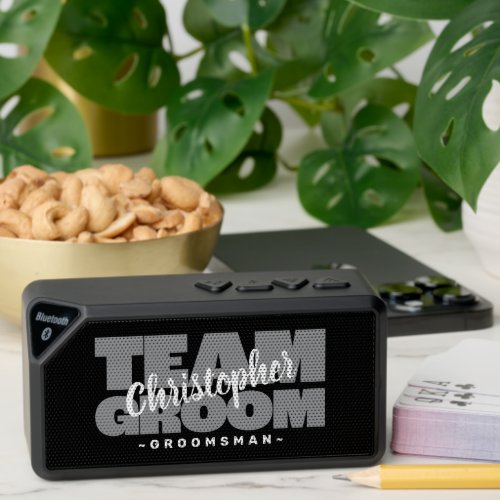 Team Groom Groomsman Name Favor Black Gray Custom  Bluetooth Speaker