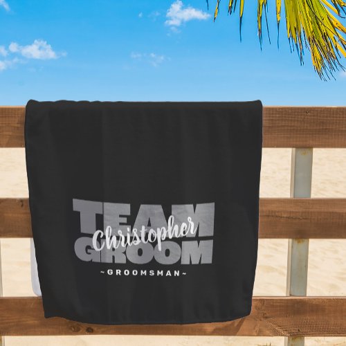 Team Groom Groomsman Wedding Cool Retro Black Pool Beach Towel