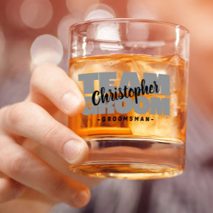 Team Groom Groomsman Wedding Name Black Gray Gift Whiskey Glass