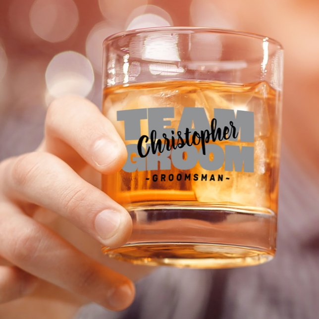 Team Groom Groomsman Wedding Name Black Gray Gift Whiskey Glass (Team Groom Groomsman Wedding Name Black Gray Gift Whiskey Glass)