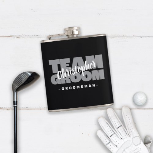 Team Groom Groomsman Wedding Name Party Black Gray Flask