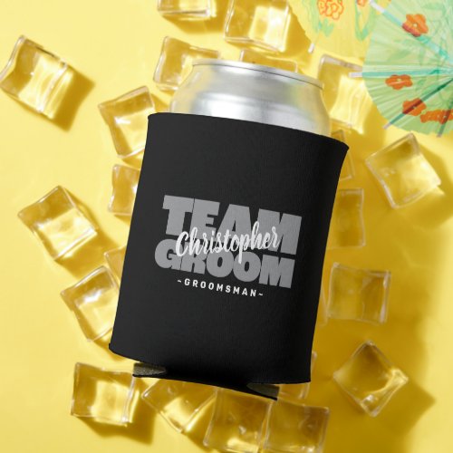 Team Groom Groomsmans Name Wedding Cool Black Can Cooler