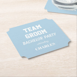 Team Groom Light Blue Bachelor Party Paper Coaster