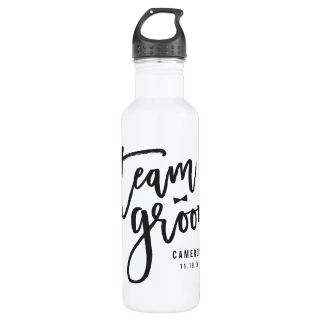 Team Groom Script Bow Tie Bachelor Party Wedding Stainless Steel Water Bottle (Front)