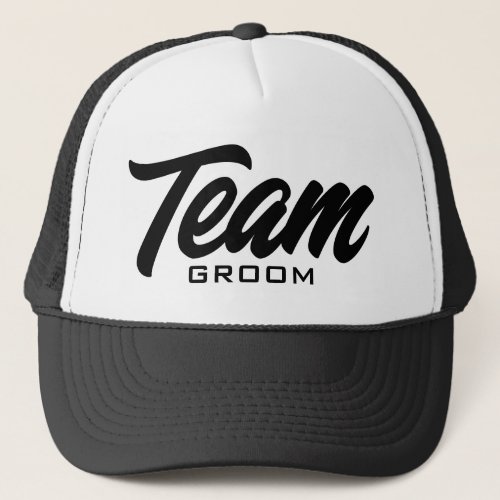 Team Groom script typography wedding party Trucker Hat