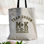Team Groom Sporty Groomsmaid Wedding Tote Bag<br><div class="desc">All Groomsmaids are going to need their special wedding tote to put their wedding things in. Add her name,  your initials and wedding date and let her fill it up with stuff.</div>