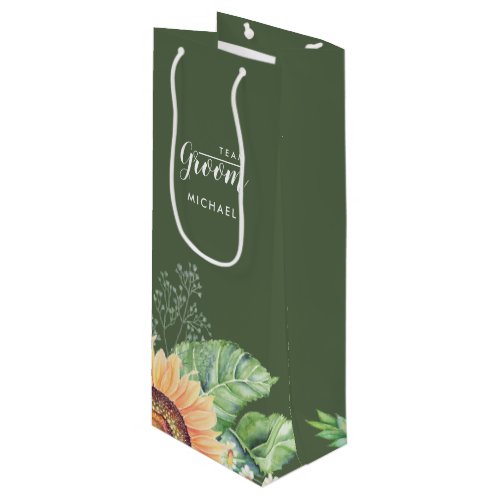 Team Groom Sunflower Painting Paper Wine Gift Bag