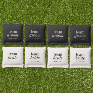 Team Groom Team Bride Black & White Wedding Cornhole Bags