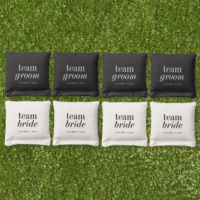 Team Groom Team Bride Black & White Wedding Cornhole Bags (Set)