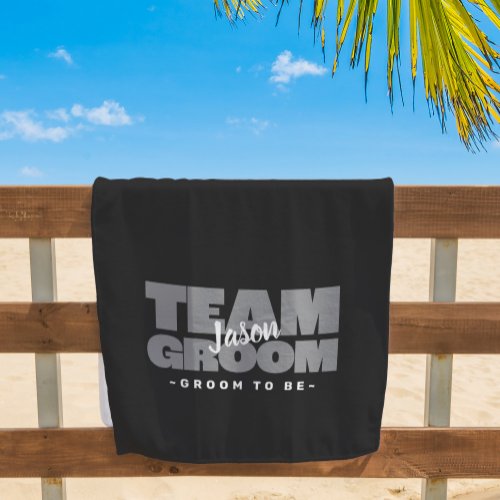 Team Groom To Be Name Wedding Cool Retro Black Beach Towel