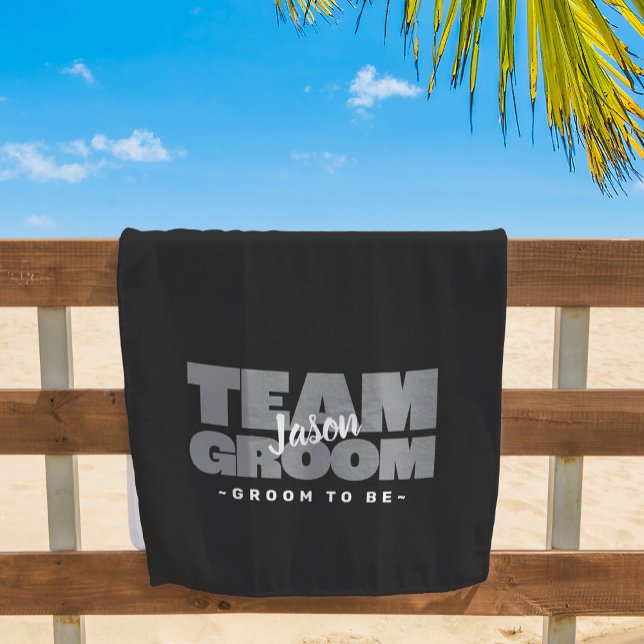 Team Groom To Be Name Wedding Cool Retro Black Beach Towel (Creator Uploaded)