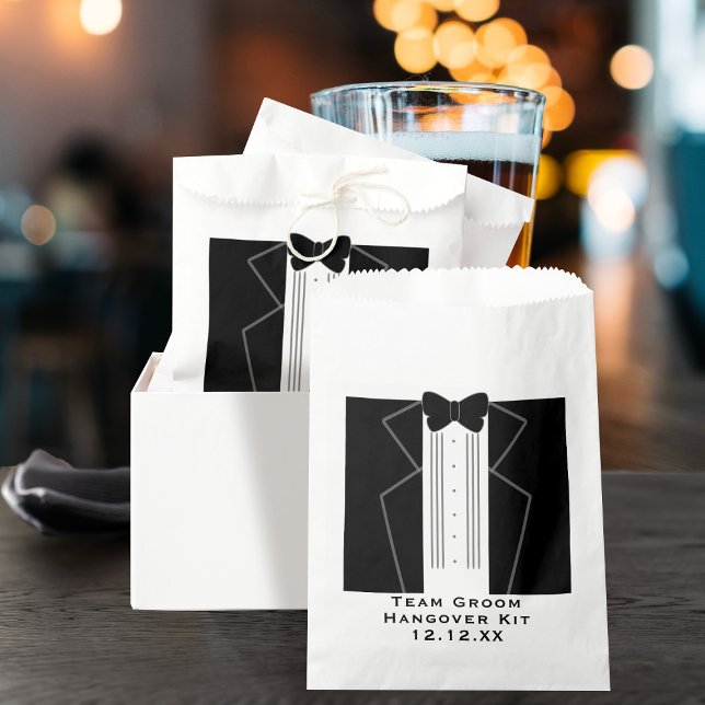 Team Groom Tuxedo Hangover Kit Wedding Favor Bag (Fun favor bag for your bachelor party! Just add your details and fill with cures)