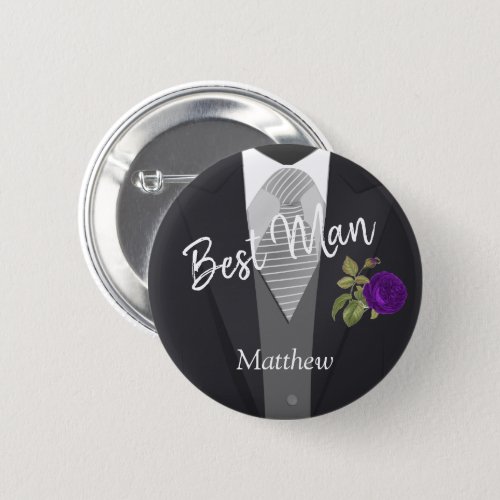 Team Groom Tuxedo Suit _ Purple Rose Button