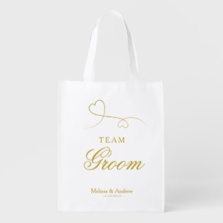 Team Groom | Two Gold Hearts | Groomsmen / Wedding Grocery Bag