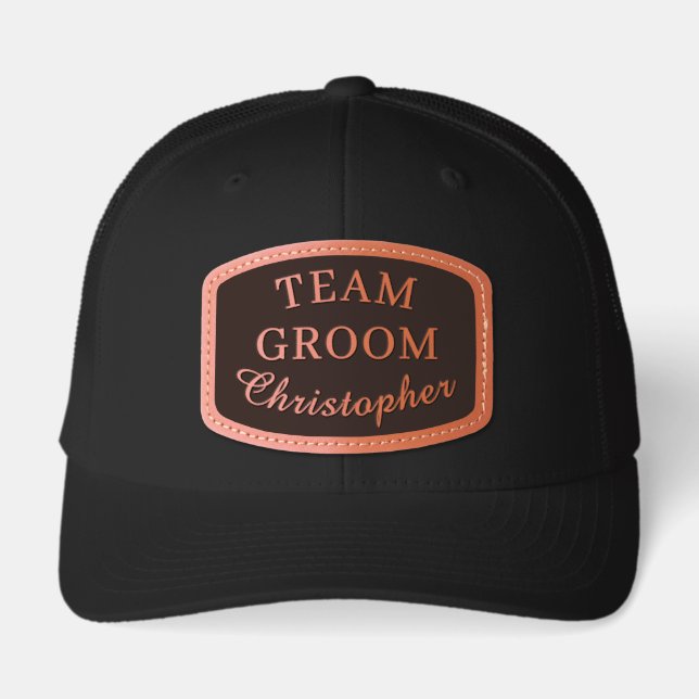 Team Groom with Personalized Name Leather Patch Hat (Front)