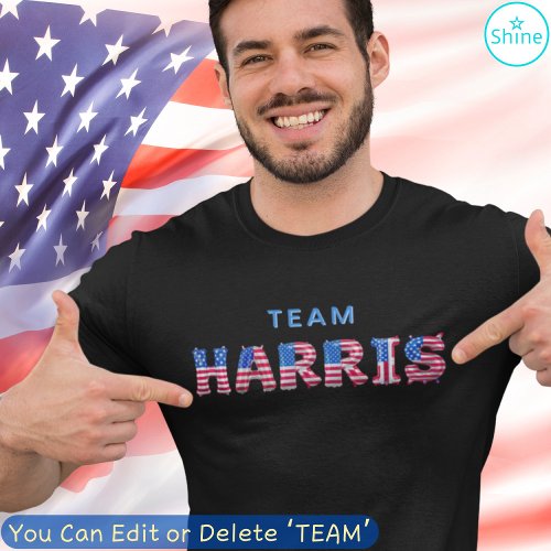 TEAM HARRIS Kamala Harris US Flag Balloon Alphabet T_Shirt