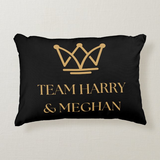 TEAM HARRY & MEGHAN WITH GOLD CROWN ACCENT PILLOW (Front)