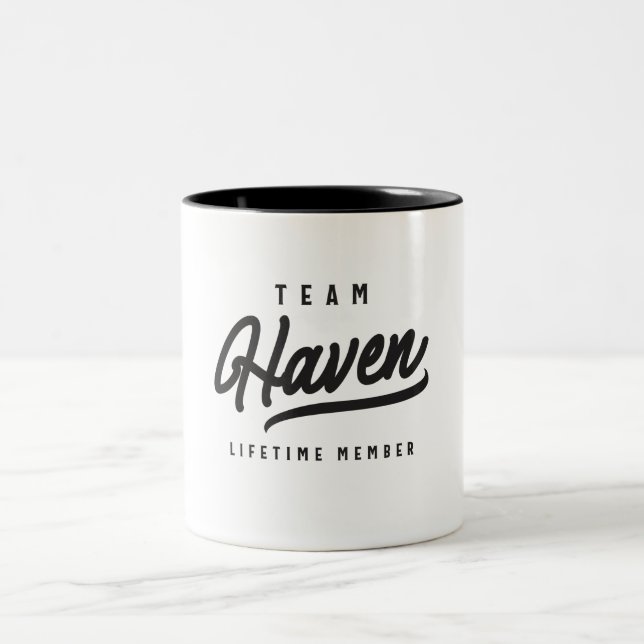 Team Haven Lifetime Member Personalized Name Two-Tone Coffee Mug (Center)