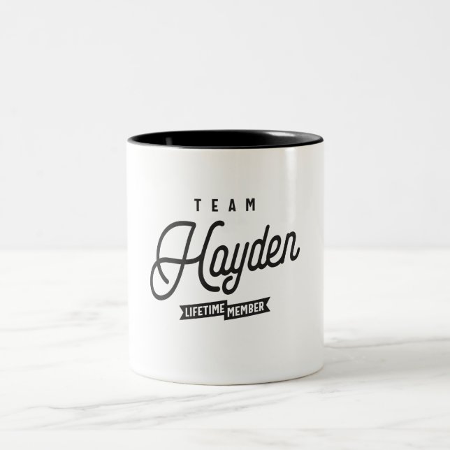 Team Hayden Lifetime Member Personalized Name  Two-Tone Coffee Mug (Center)