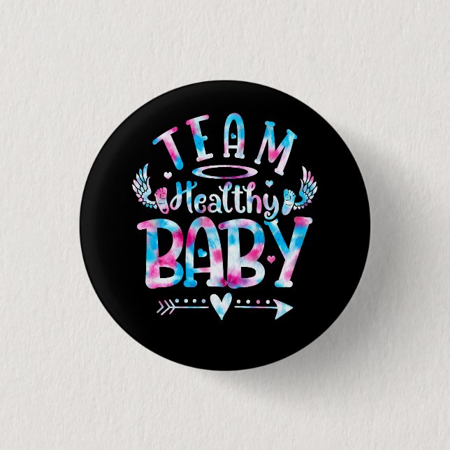 Team Healthy Baby Gender Reveal Party Pink Or Blue Button (Front)