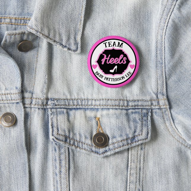 Team Heels Pink & Black Gender Reveal Button (In Situ)