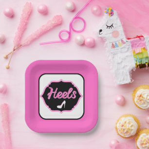 Team Heels Pink & Black Gender Reveal Paper Plates