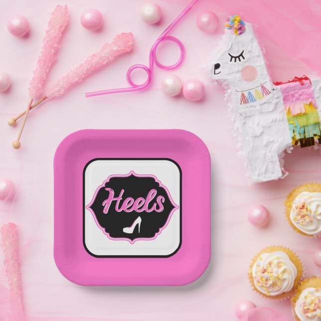 Team Heels Pink & Black Gender Reveal Paper Plates (Party)