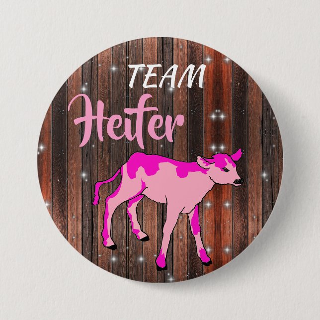 "Team Heifer" Pink Gender Reveal Pinback Button (Front)