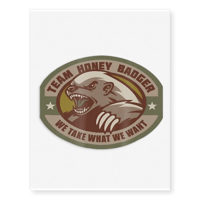 Team Honey Badger Military Morale Patch Veteran Temporary Tattoos (Front)